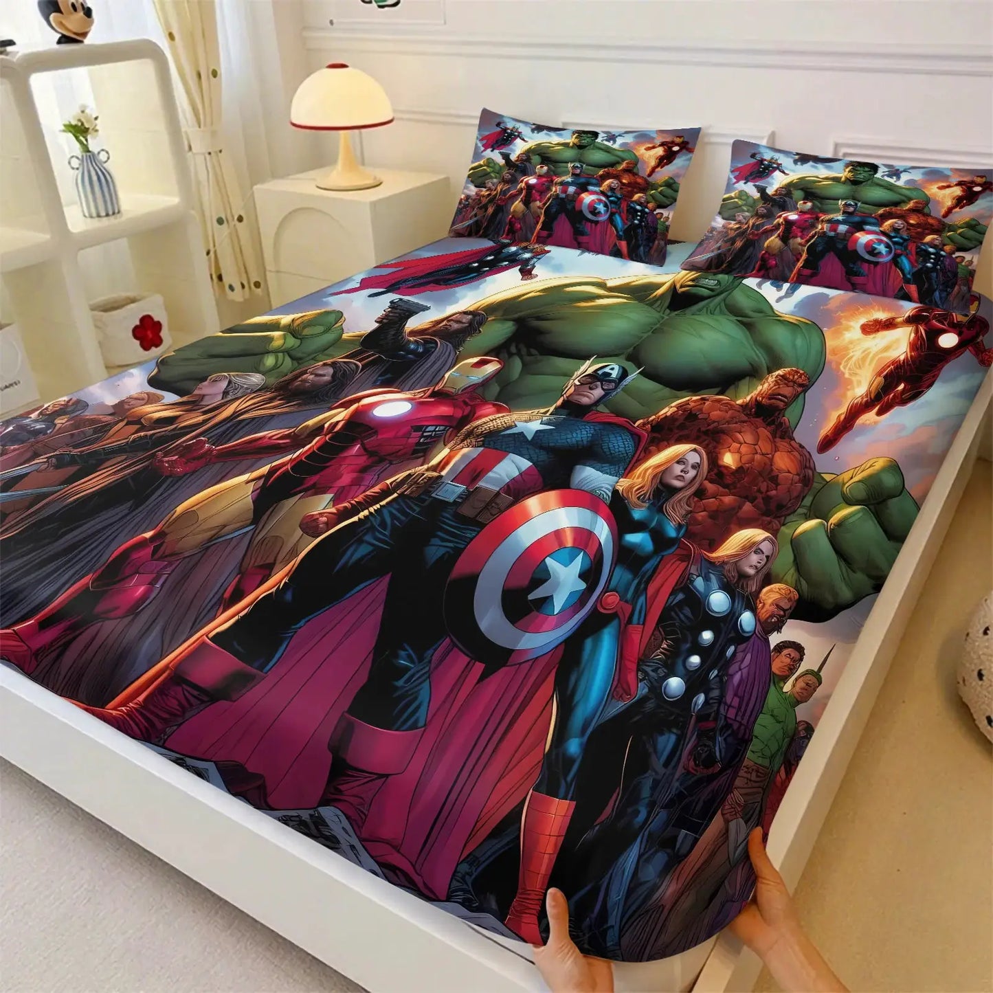 Marvel Avengers Team Fitted Sheet Set Superhero Bed Linen with Pillowcases Deep Pocket Retro Comic Fan Room Kids Room Decor Gift from PriceLows™