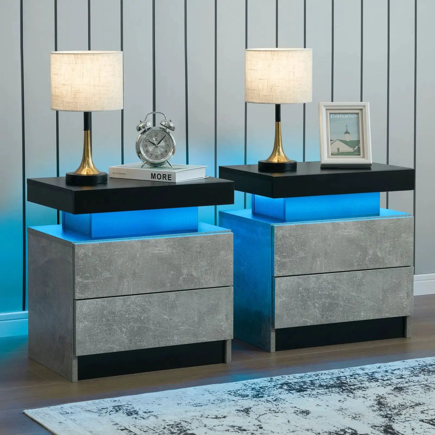 Cubehom Nightstand Set of 2 LED Nightstand with 2 Drawers,Night Stand with LED Light,Bedside Table with Drawers for Bedroom from PriceLows™
