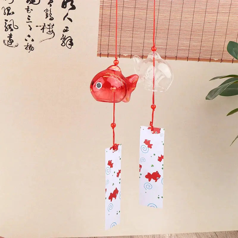 Wind Chime Chimes Japanese Glass Bell Bells Style Goldfish Garden Hanging Outdoor Decor Pendant Furin Decorative Fish Ornament from PriceLows™