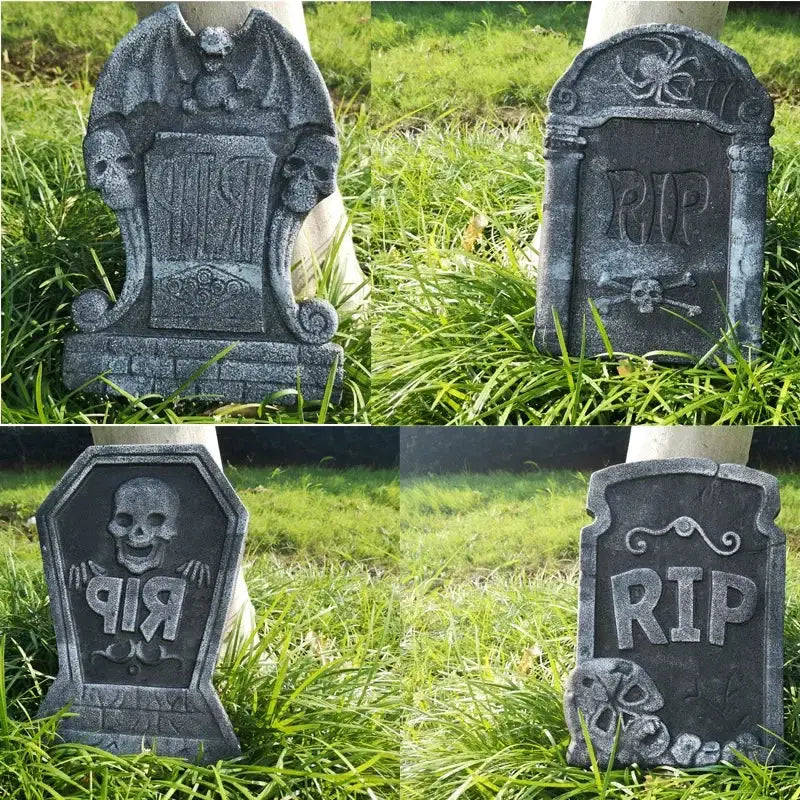 Halloween Foam Tombstone Set | Graveyard Skeleton Props | 4 Pcs Yard Outdoor Decor