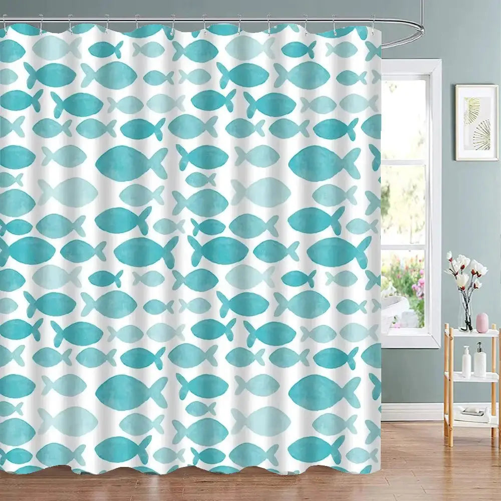 Colorful Cartoons Fish Shark Shower Curtains Ocean Life Children's Bathroom Home Decor Cloth Curtain Set Waterproof Bath Screens from PriceLows™