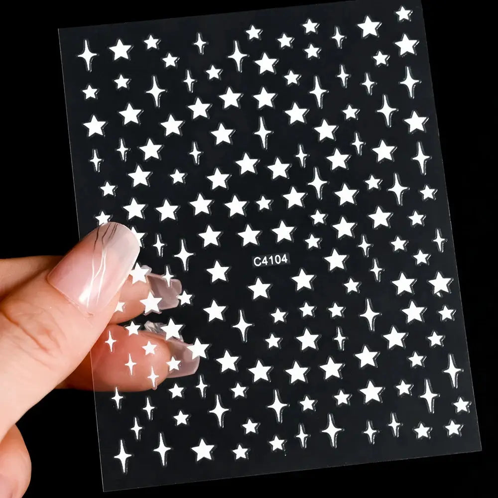 3D Bronzing Laser Silver Irregular Star Nail Decals Metallic Effect Silver Pentagram Nail Decals Adhesive Nail Art Star Stickers from PriceLows™