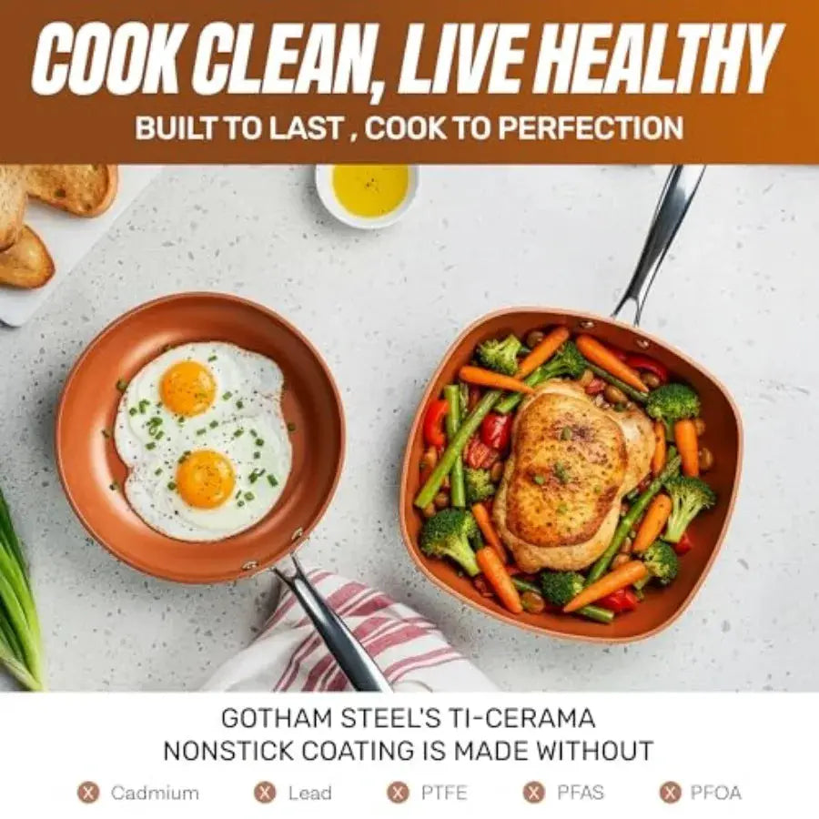 20 Pc Ceramic Cookware Set, Copper Pots and Pans Set Non Stick with Bakeware, Cooking Utensils, and Steamer, Oven and Dishwashe from PriceLows™
