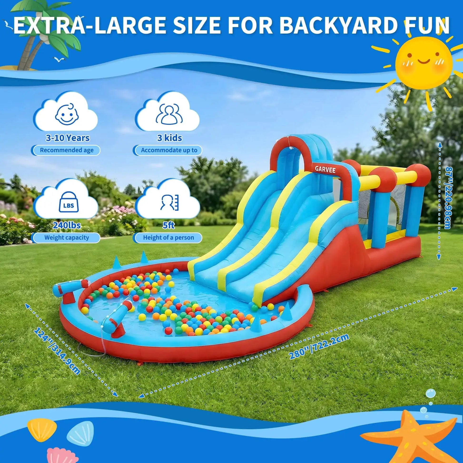 8-in-1 Inflatable Water Park Kids Bounce House With Double Slides & Pool, 550W Blower, Oxford, Indoor Outdoor Set from PriceLows™