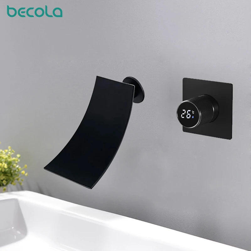 Bathroom Faucet | Led Digital Display | Black Brass | Two Hole
