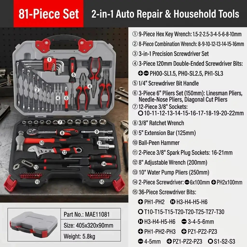 Mechanic Tool Set, 1/4", 3/8" & 1/2" Drive Metric/SAE CR-V Socket Wrench & Quick-Release Ratchet Kit for Auto & Home Repair from PriceLows™