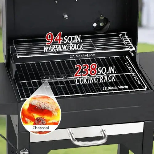 Charcoal Grills with Two Side Tables, 332 SQIN Cooking Area Outdoor Smoker Barbecue bbq grill or Camping, Patio,Backyard Party, from PriceLows™