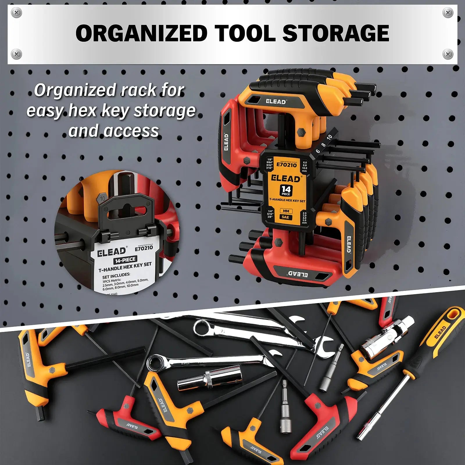ELEAD 14PC T-Handle Allen Wrench Set, Metric & SAE, Long Arm Hex Key with Storage Rack, Portable Tools for Home Repair from PriceLows™