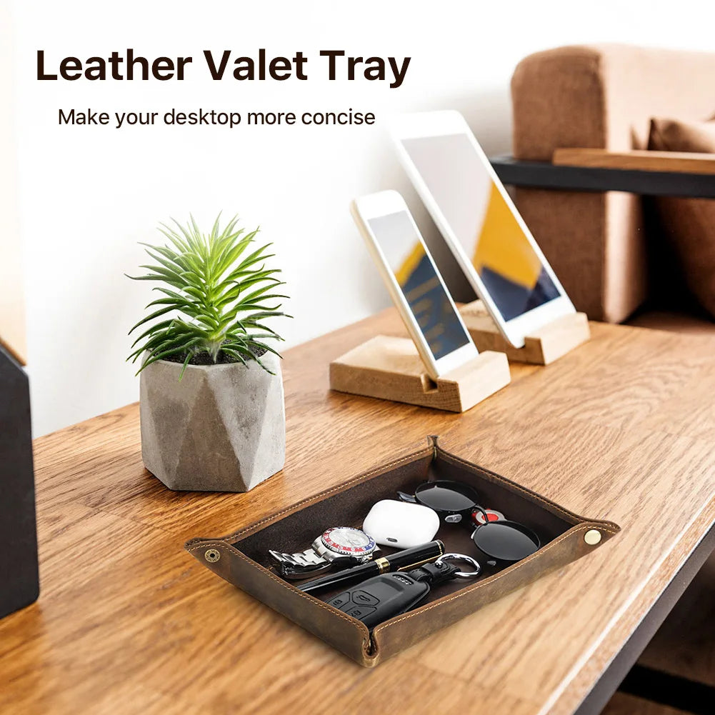 Leather Desk Tray Organizer | Leather | Cosmetics Jewelry Storage | Coffee