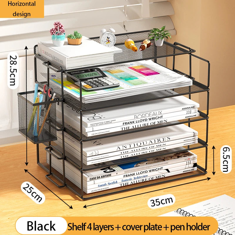 Desk Organizer | 4 Tier Stackable | Metal | Black Finish