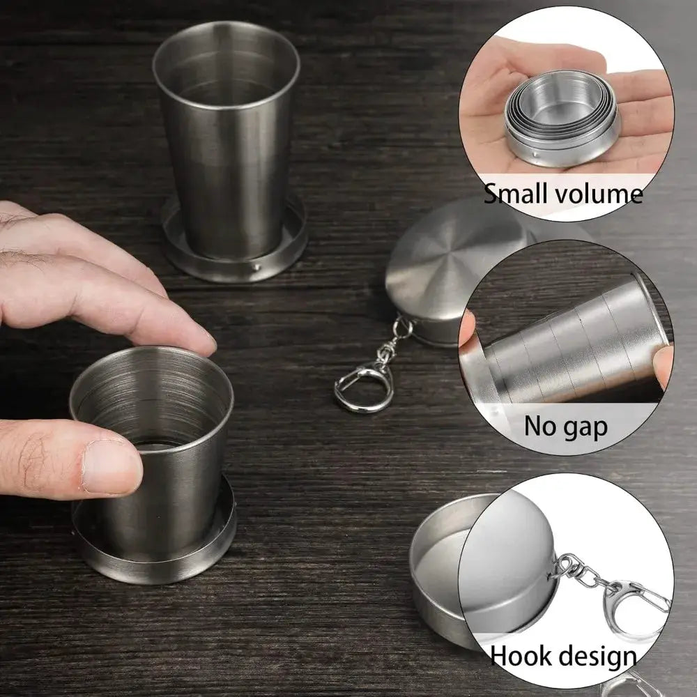 Foldable Cup with Lid 75ml-450ml Stainless Steel Shot Glass, Rustproof&Flexible, Easy-Carry Keychain For Travel,Fishing&Camping from PriceLows™