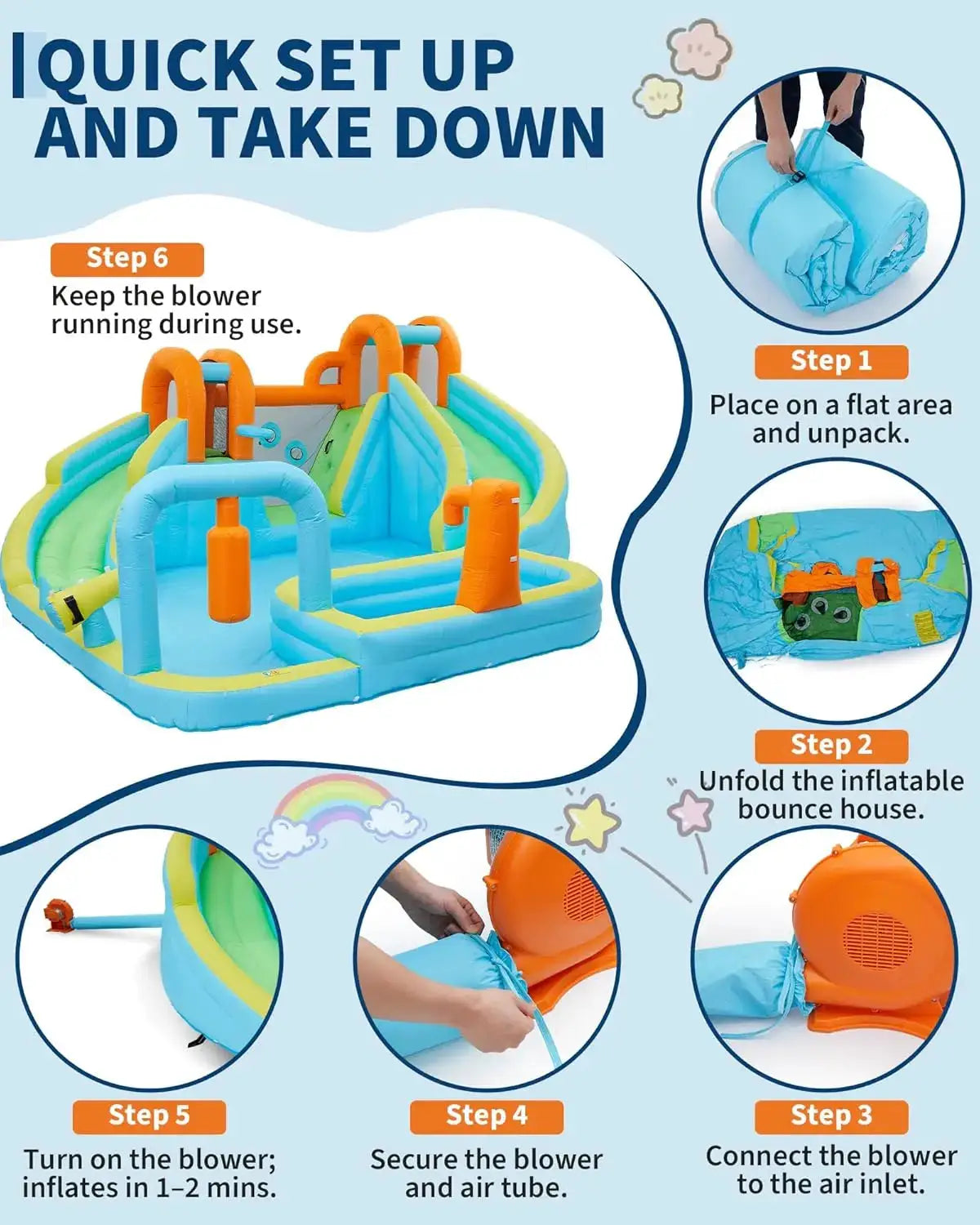 10-in-1 Inflatable Bounce House with Slide & Air Blower, Kids Indoor Outdoor Jump Bouncer Playset for Backyard Birthday Parties from PriceLows™