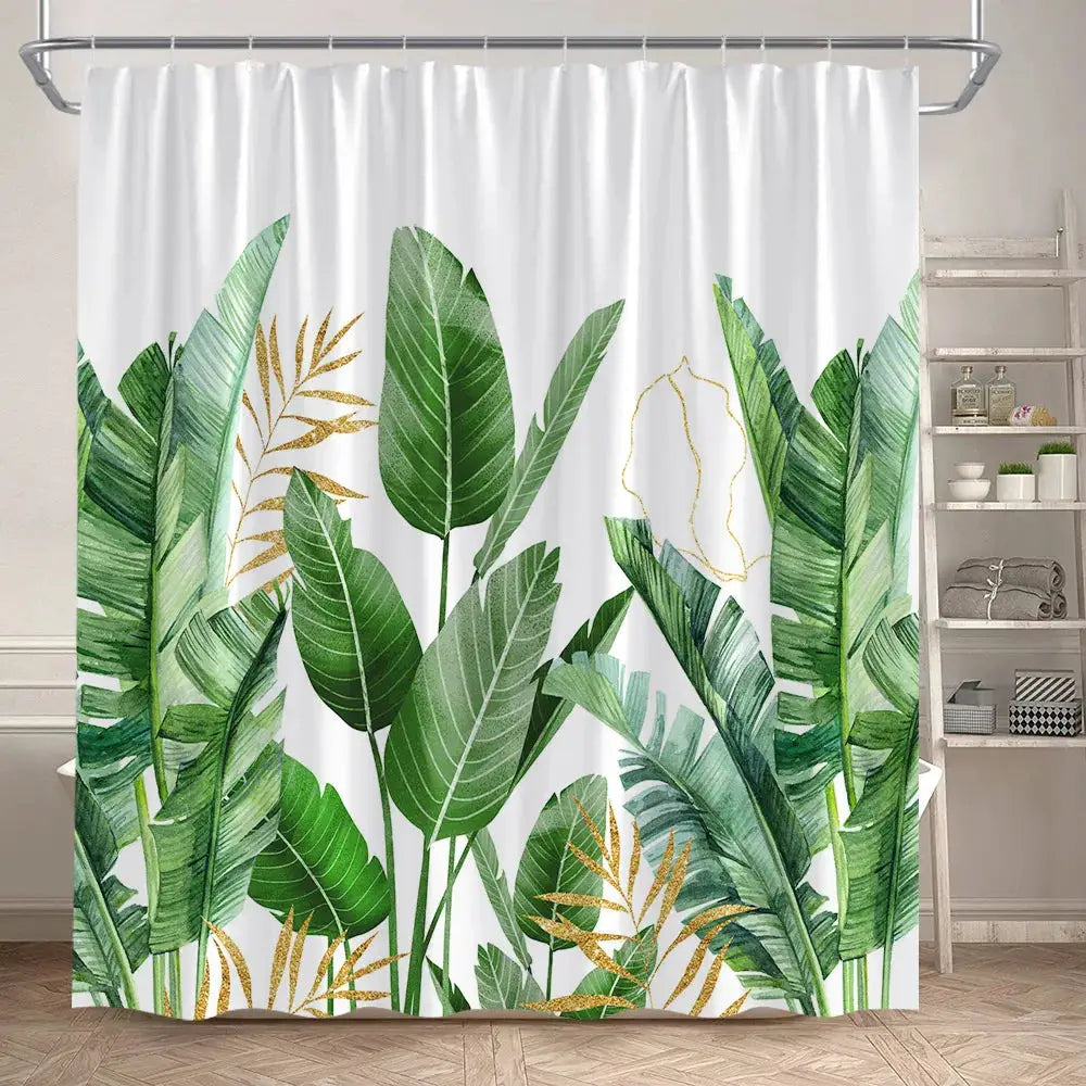 Tropical Leaves Shower Curtain Green Palm Leaf Monstera Plant Bath Curtains Set Polyester Fabric Home Bathroom Decor with Hooks from PriceLows™