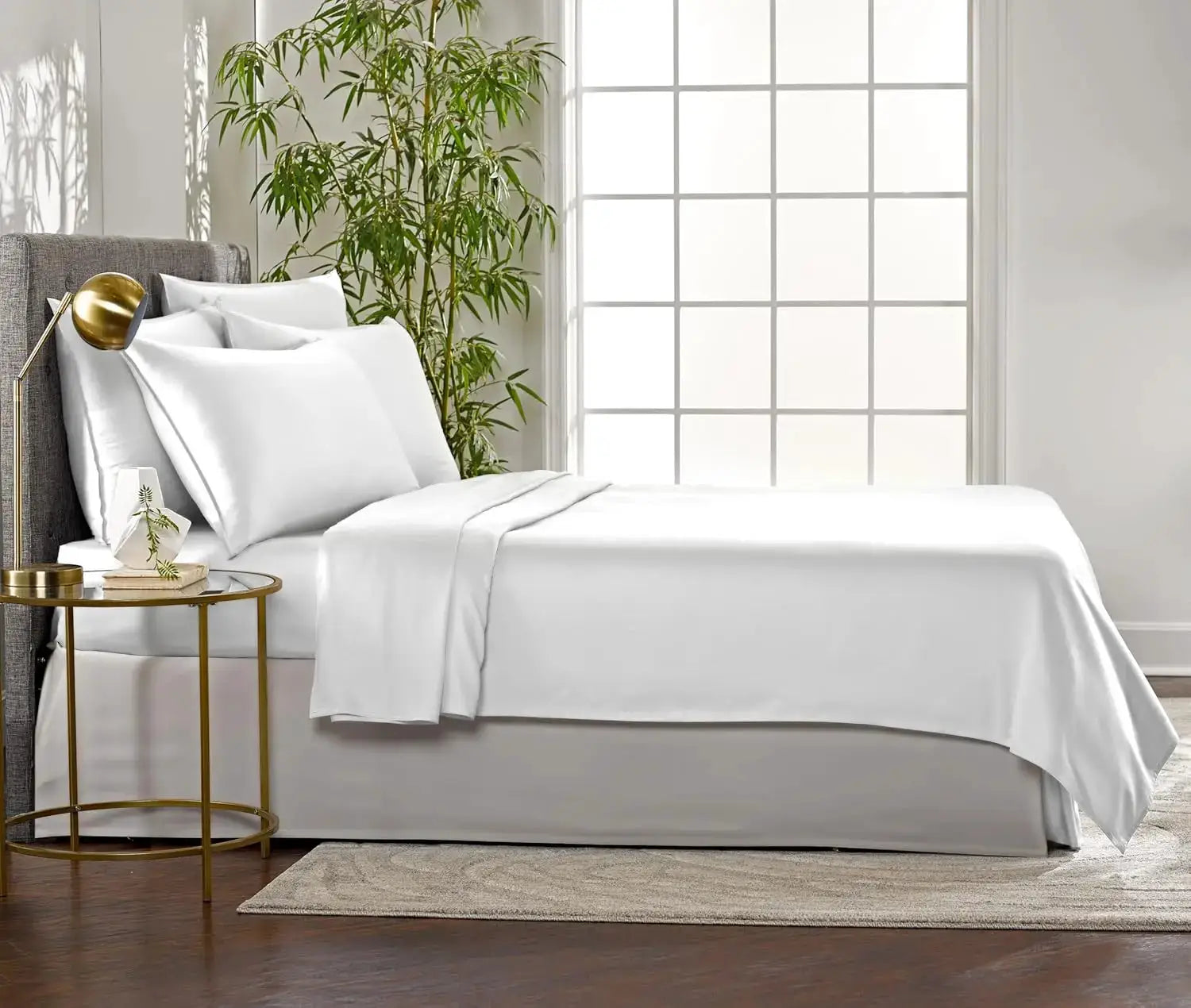 King Bamboo Viscose Bed Sheet Set, Soft Cooling 4-Piece with Deep Pockets for Mattress up to 16 Inches, White from PriceLows™