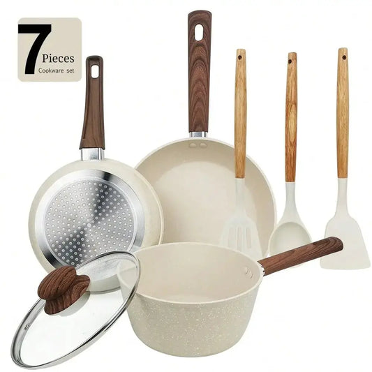 Nonstick Cookware Set | 7-Piece | Aluminum | 9.8in Fry Pan, 8.3in Sauce Pan