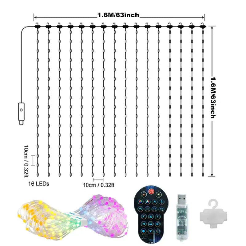 Christmas Light Smart LED Curtain Lights App Control Music Sync DIY Pattern IP67 Waterproof for Indoor Outdoor Party Decor from PriceLows™