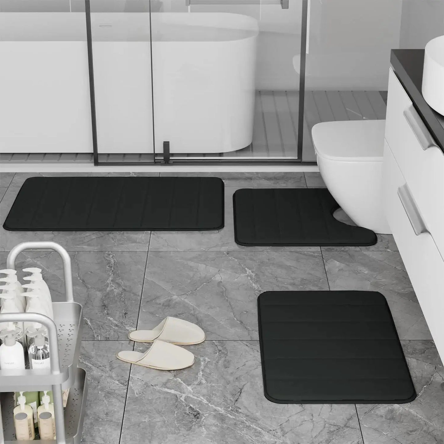 Bathroom Rugs Set Memory Foam Bath Rugs Non-Slip Bath Mat Set 3 Piece,Washable Bathroom Mats,Absorbent Shaggy Rugs Supe from PriceLows™