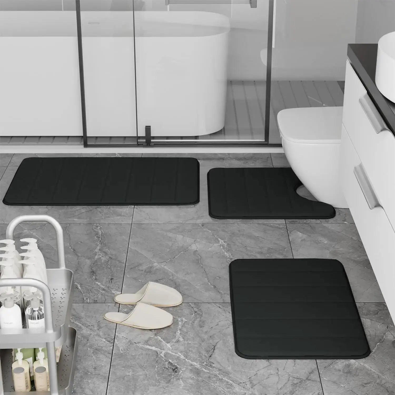 Bathroom Rugs Set Memory Foam Bath Rugs Non-Slip Bath Mat Set 3 Piece,Washable Bathroom Mats,Absorbent Shaggy Rugs Supe from PriceLows™