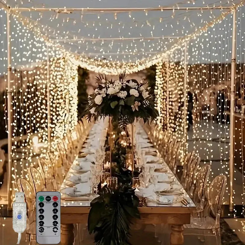 Holiday LED Curtain Light String USB Powered 8 Modes Christmas New Year Party Lights Home Wedding Birthday Room Decor Aesthetic from PriceLows™