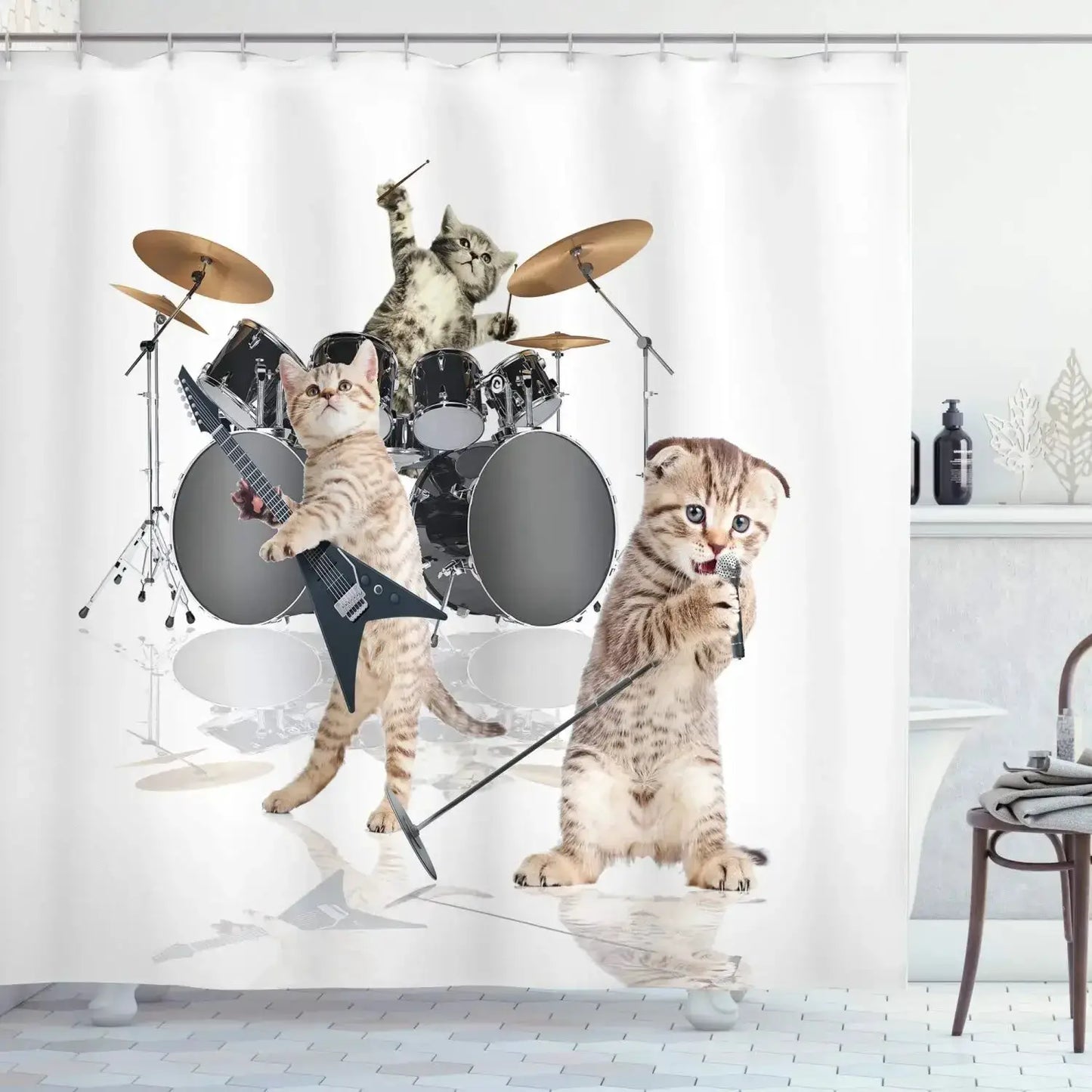 Raining Cats and Dogs Shower Curtain Funny Cartoon Cute Animal Hilarious Pets Playing Water Polyester Waterproof Bathroom Panels from PriceLows™