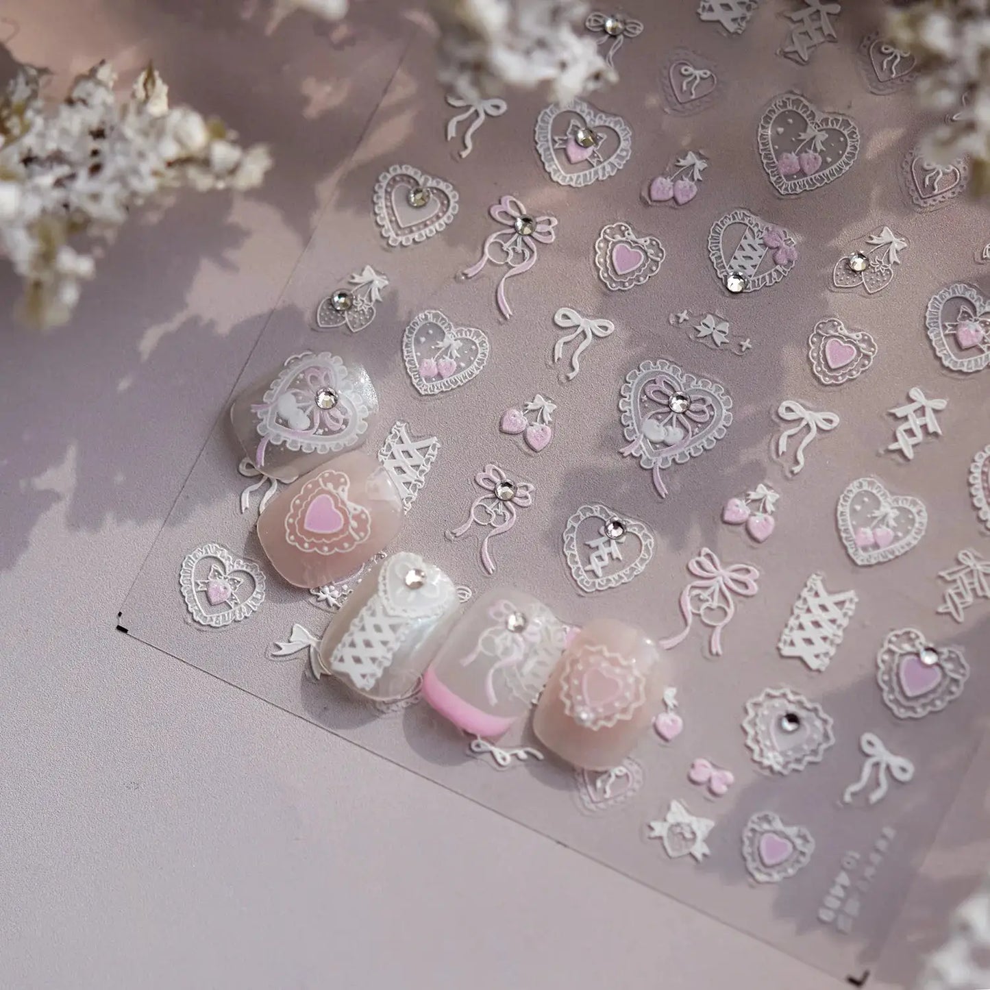 Lovely Heart Strawberry Cherry Bowknot Lace Lolita Crystal Rhinestone Line Rococo Chic Adhesive Nail Art Sticker Manicure Decals from PriceLows™