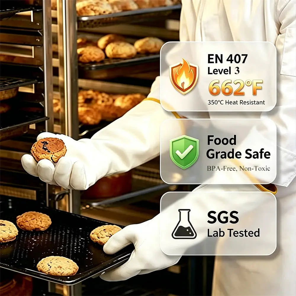 Silicone Oven Gloves | Heat Resistant | Food Grade | Extra Long 13.8in