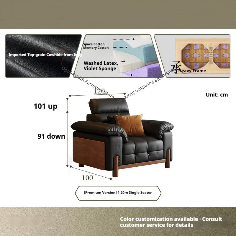 Sofa | Solid Wood Frame | Top Grain Leather | Mid-Century Modern