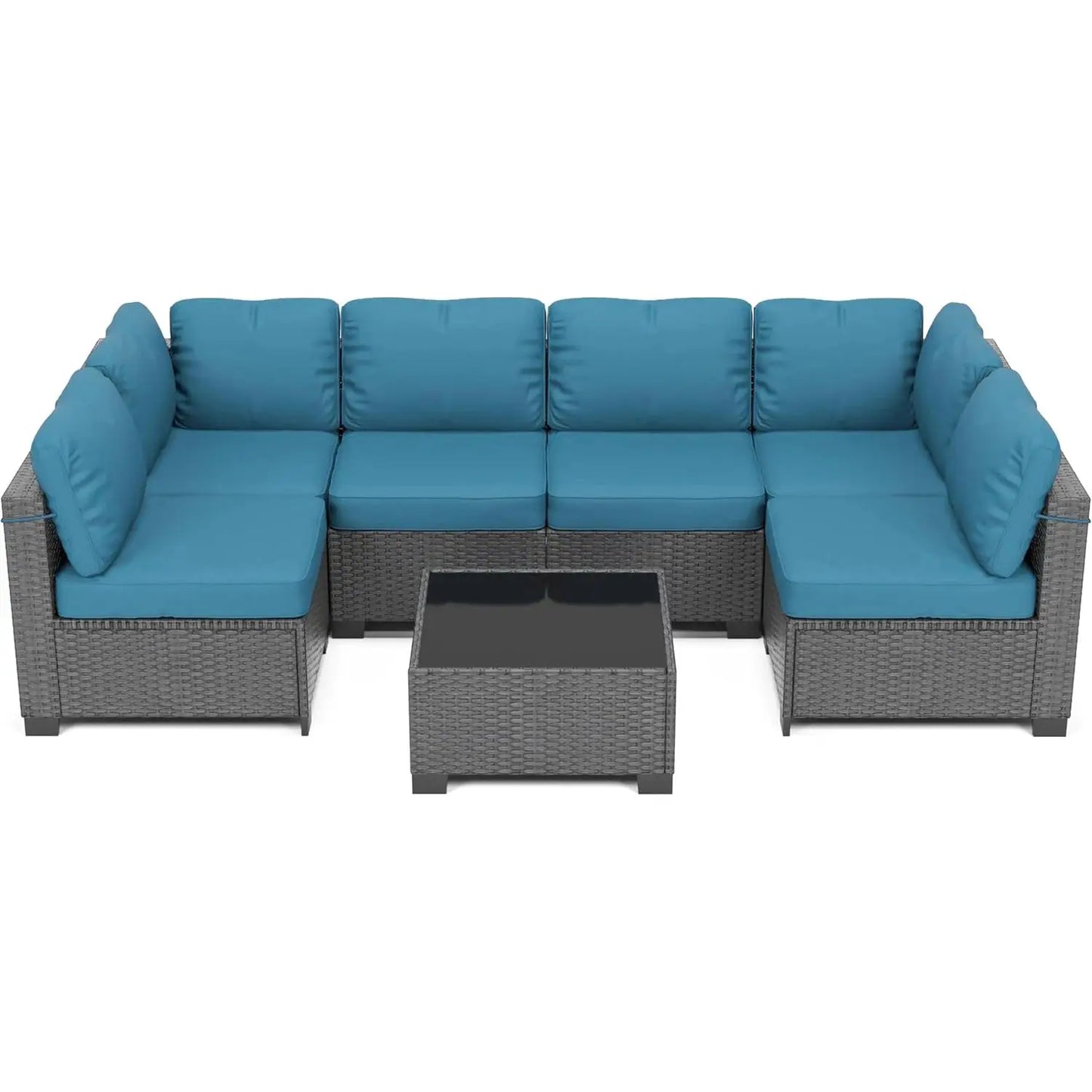 7-Piece Modular Outdoor Furniture Set, PE Rattan Wicker Sectional Modular Conversation Sofa Set, Perfect For Garden Balcony from PriceLows™