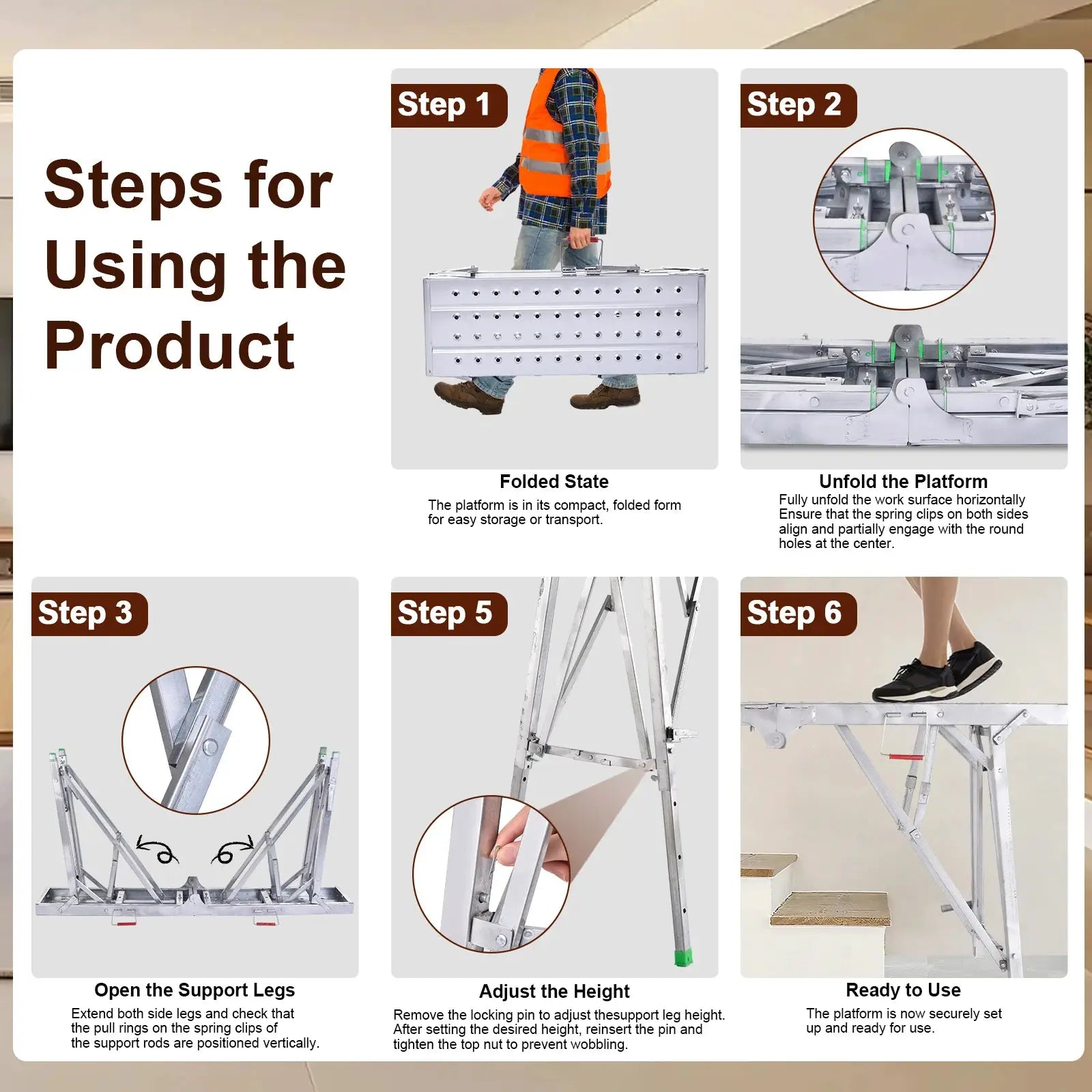 Folding Scaffolding Shelf Thicken Portable Standing Scaffold Single Support Adjustable Height Ladder For Drywall Painting wondeful from PriceLows™
