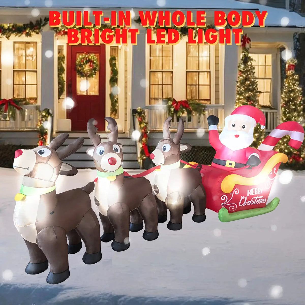 Christmas Inflatable Santa Sleigh | 9.8Ft LED | 3 Reindeer | Garden Lawn