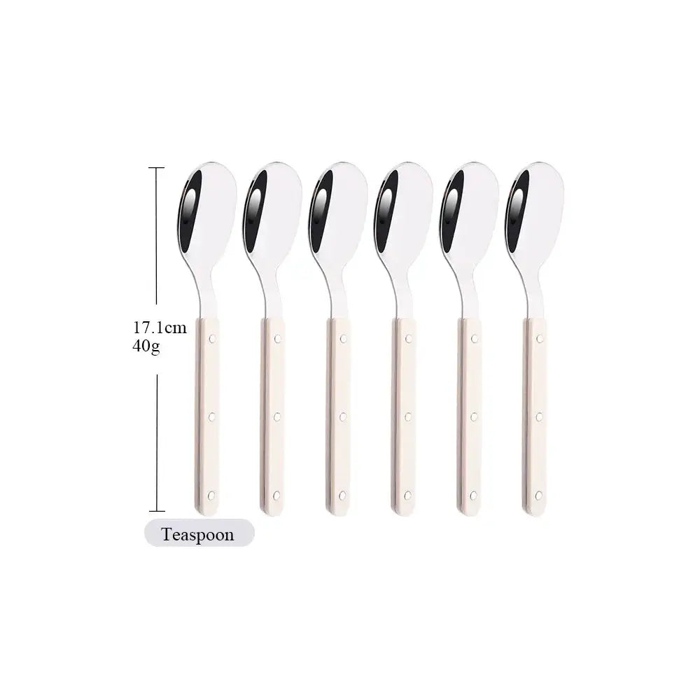 6/30Pcs Beige Silver Acrylic Handle Dinnerware Knife Fork Spoon Set Stainless Steels Cutlery Set Western Home Kitchen Flatware from PriceLows™