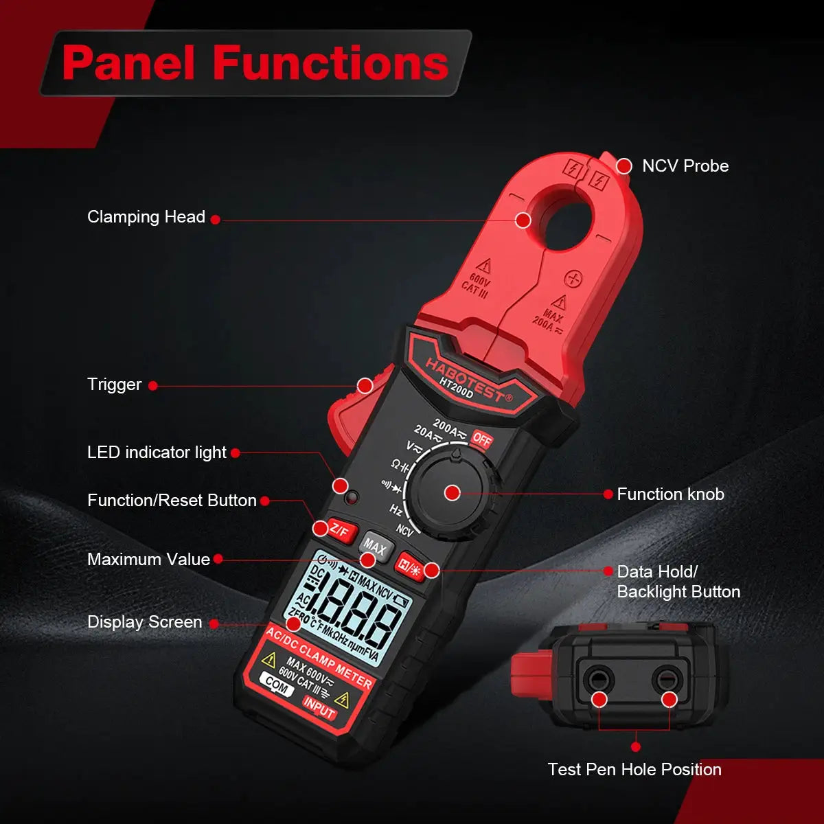 HABOTEST HT200A/D Digital True RMS Multimeter AC/DC 200A Clamp Tester Capacitance Measurement 20MHz Frequency CE RoHS Certified from PriceLows™