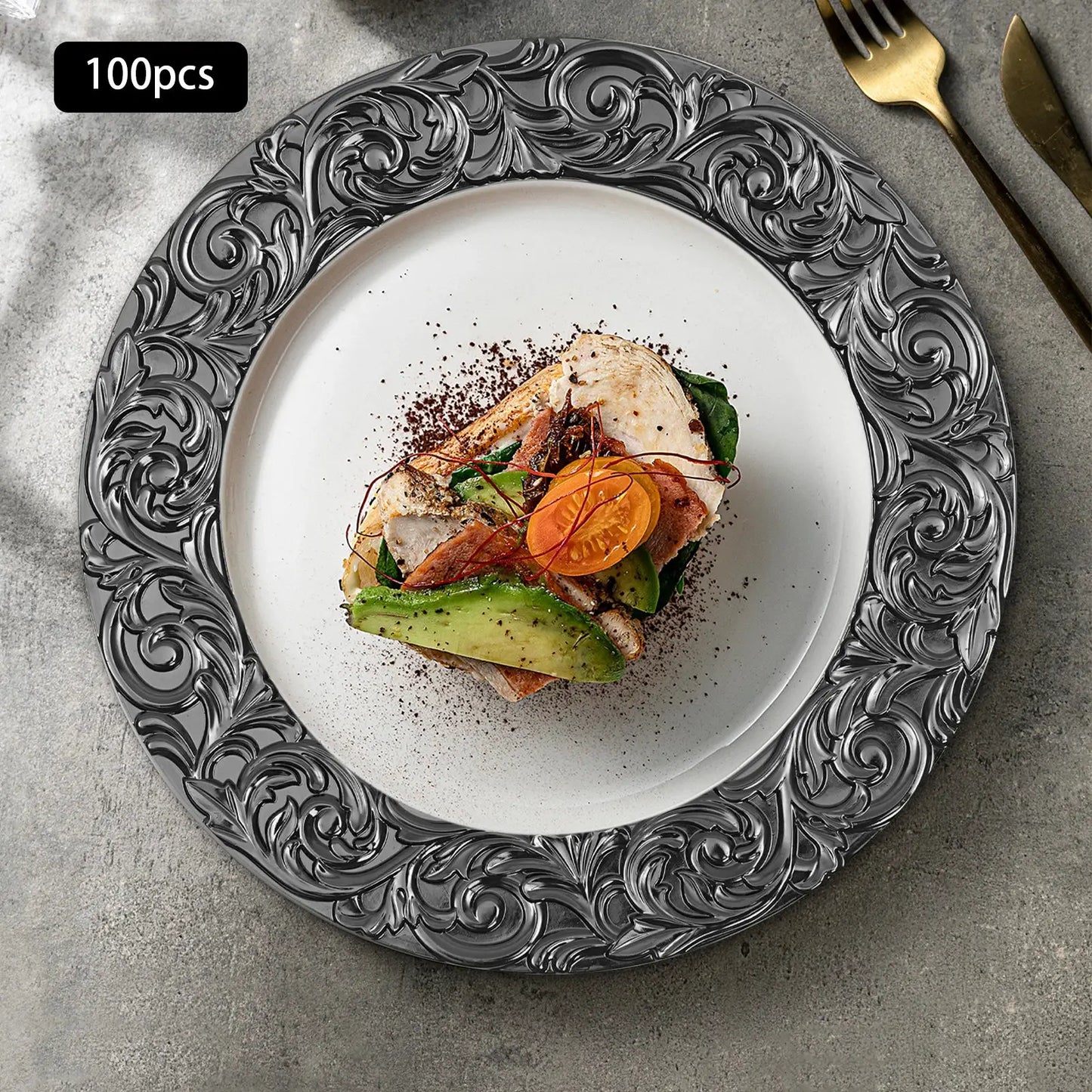 Charger Plates 100-Piece Set Round Reusable Serving Plates Gold Black Silver Green for Wedding Banquet Party Decor from PriceLows™