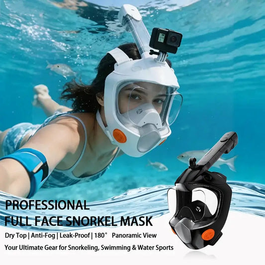 Full Face Snorkel Mask 180° Panoramic View Dry Top Snorkel Anti-Fog Leak-Proof Safe Breathing Swimming Diving Gear for Adults from PriceLows™
