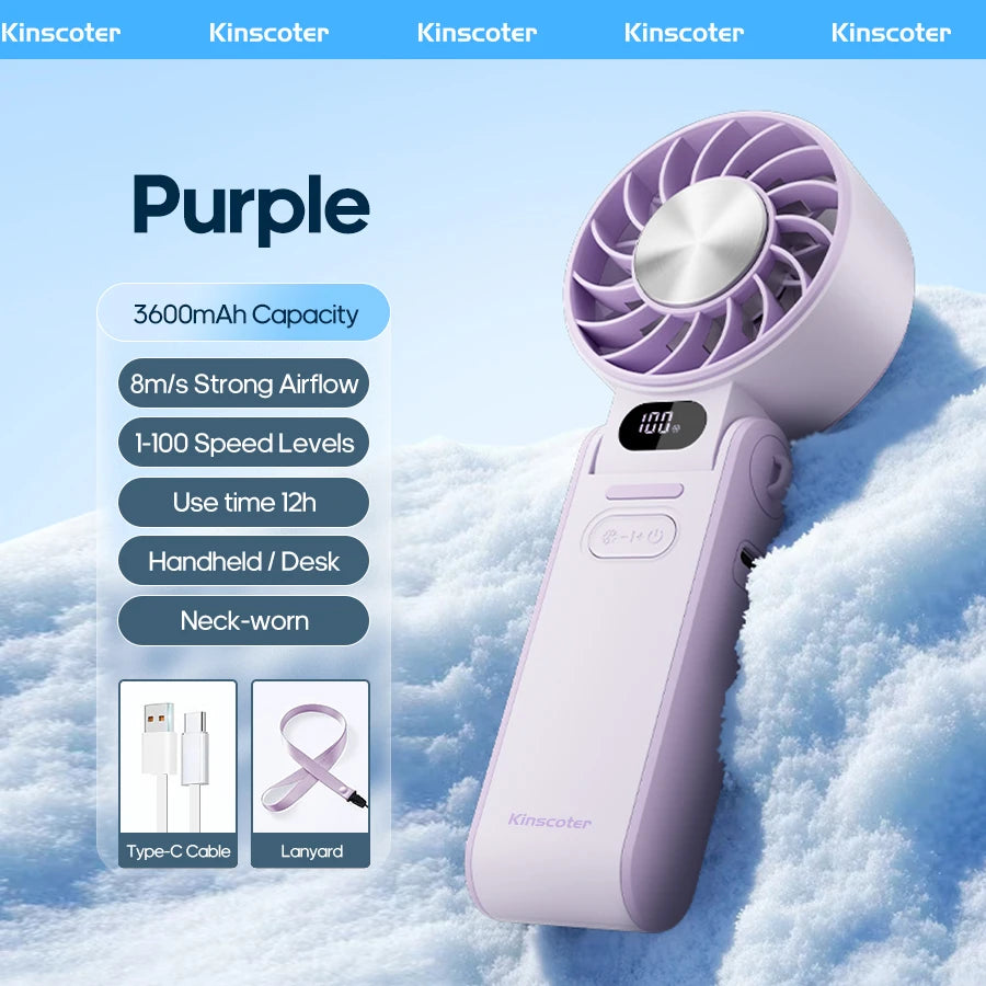 Handheld Fan | 3600mAh Battery | Foldable Portable | 100 Speed Levels