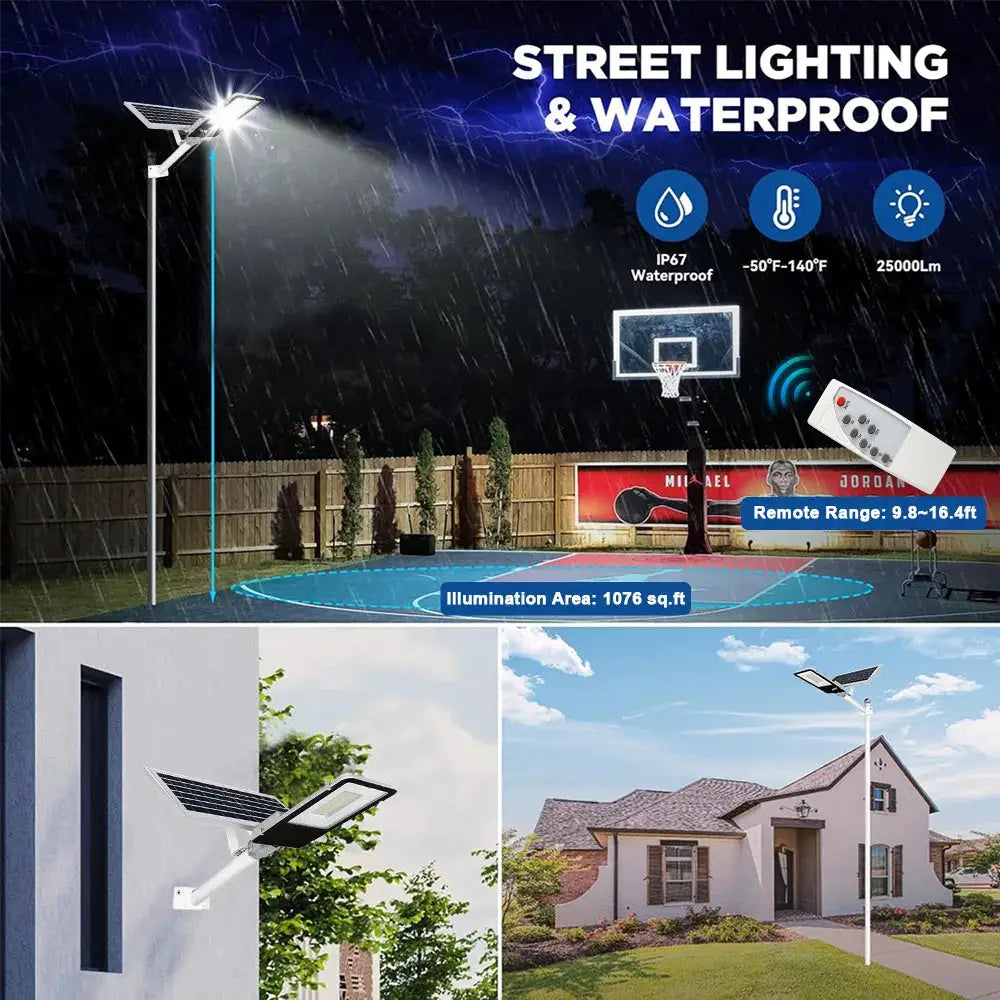 Solar Light High-Power 6500K LED Dusk to Dawn Waterproof LED Solar Street Light Backyard Street Lamps Security Flood Lighting from PriceLows™