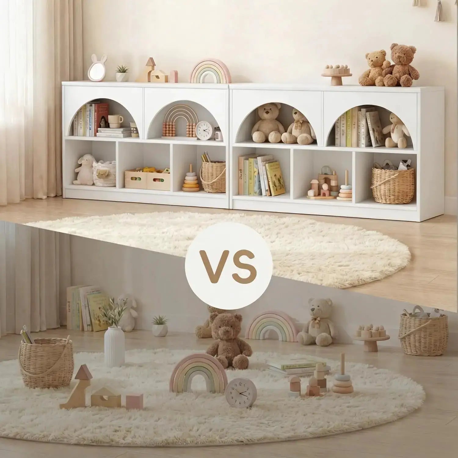 2-Shelf Arched Bookcase, Wooden Toy Storage Organizer, 5-Section Kids Bookshelf for Playroom, Nursery, White from PriceLows™