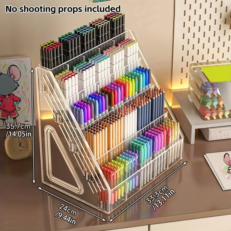 Pen Holder Organizer | Acrylic Storage | Paintbrush Compartments | Home Office