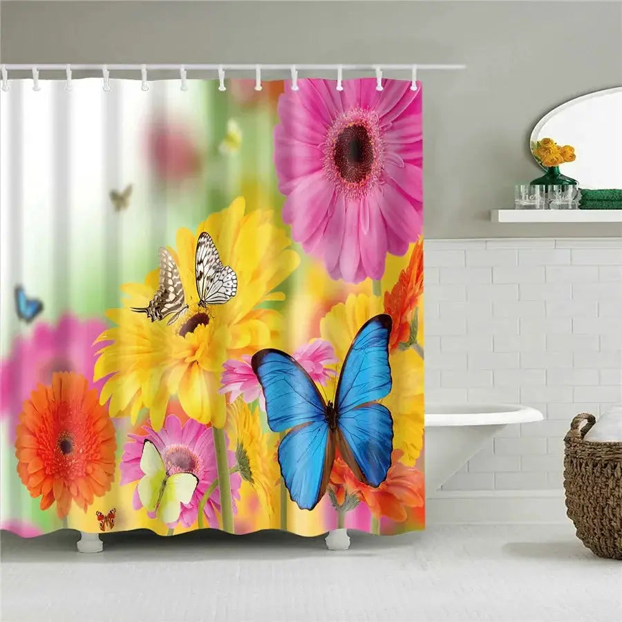 3D Flower Plum Blossom Lotus Lavender Rose Shower Curtains Bathroom Curtain Frabic Waterproof Polyester Bath Curtain with Hooks from PriceLows™
