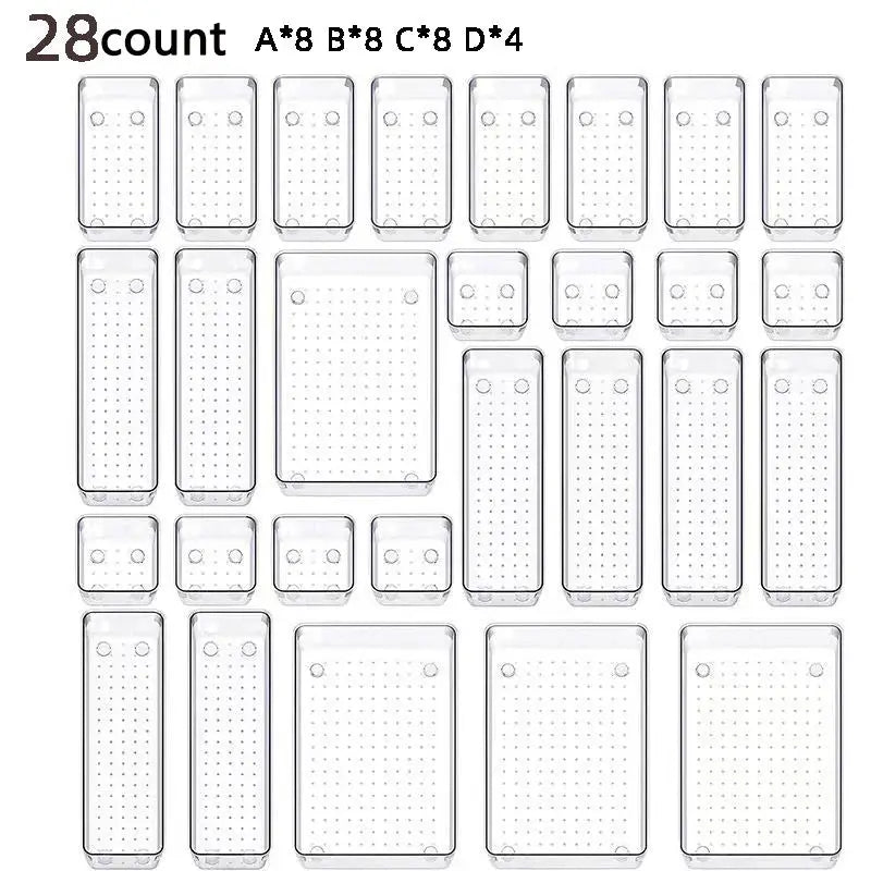 28 PCS Clear Drawer Organizers Set 4-Size Versatile Bathroom and Vanity Drawer Organizer Trays Storage Bins for Bedroom Kitchen from PriceLows™