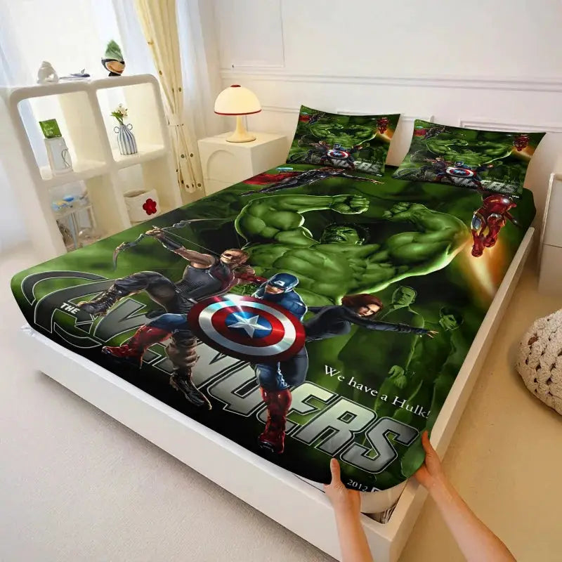 3Pcs Marvel Superhero Hulk Fitted Sheet Set with Pillowcases Soft Breathable Deep Pocket Bed Sheet Bedroom DecorMarvel Fan Gift from PriceLows™