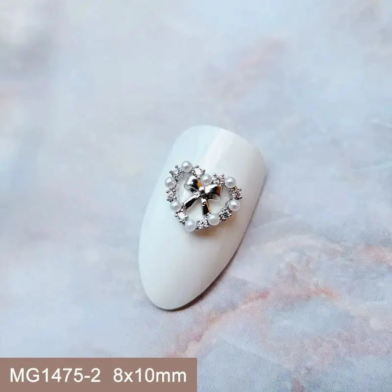 10pcs Valentine's Day Pink Love Heart Ribbon Zircon Metal Nails Jewelry Decorations Nail Art Accessories Charms Parts Supplies from PriceLows™