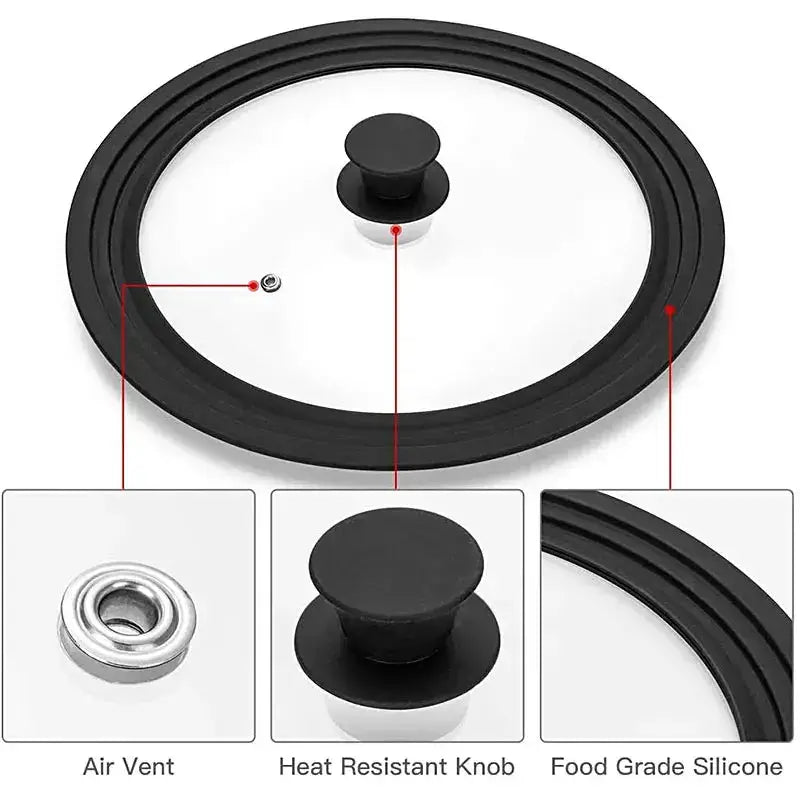 Universal Lid | Tempered Glass | Silicone Rim | Multiple Sizes