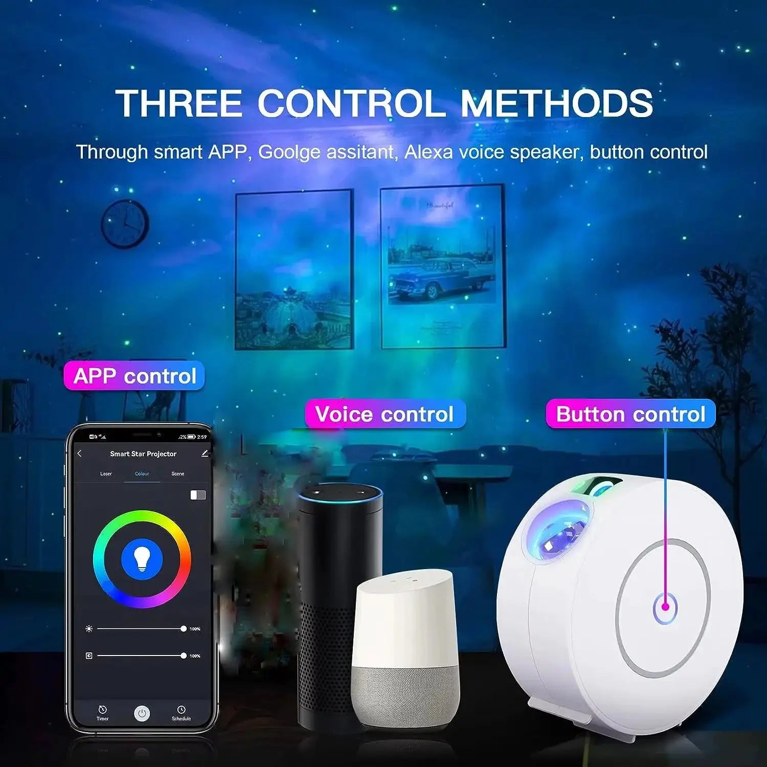 Smart LED starry sky projector light, WiFi starry sky projector light 3D Galaxy from PriceLows™
