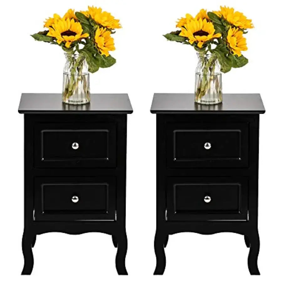 Black Nightstand Set of 2 with 2 Drawers Wood Bed Side Table for Bedroom Small Spaces College Dorm Room Living Room 16W x 12D x from PriceLows™