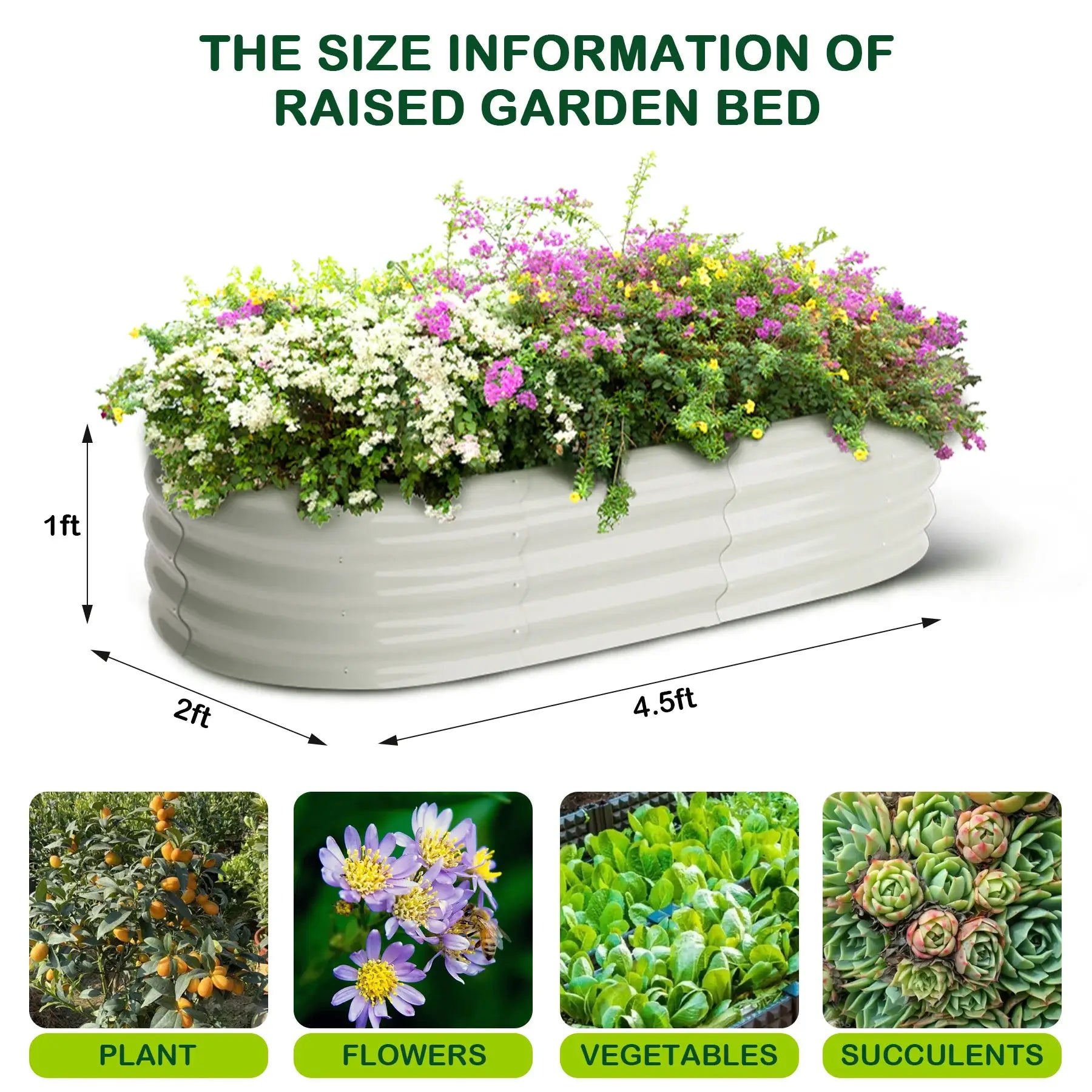2 Pcs 4.5x2x1ft Oval Raised Garden Bed, Galvanized Raised Beds,Open-Ended Base Metal Raised Planter Beds,Garden Bed Outdoor from PriceLows™
