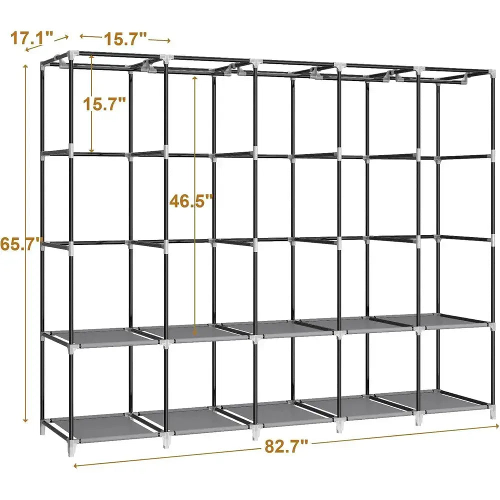 83 Wide Portable Closet Organizer with Cover, 5 Hanging Rods & 10 Shelves, Grey from PriceLows™