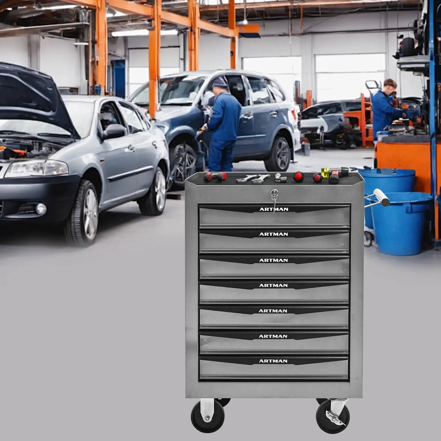 7 Drawer Rolling Tool Box Hardware Storage Tool Cabinet, Heavy Duty Steel Metal Cart, Lockable, Shop Garage NEW,black and silver from PriceLows™