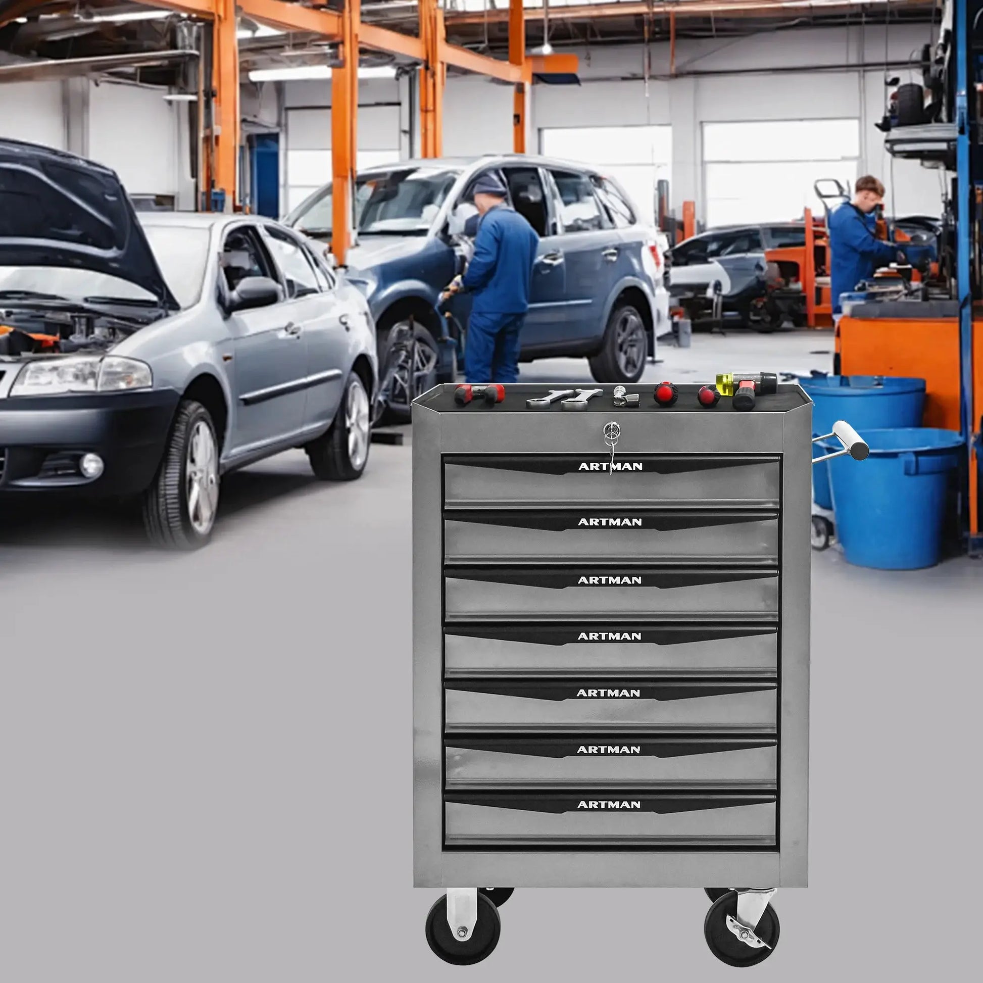 7 Drawer Rolling Tool Box Hardware Storage Tool Cabinet, Heavy Duty Steel Metal Cart, Lockable, Shop Garage NEW,black and silver from PriceLows™