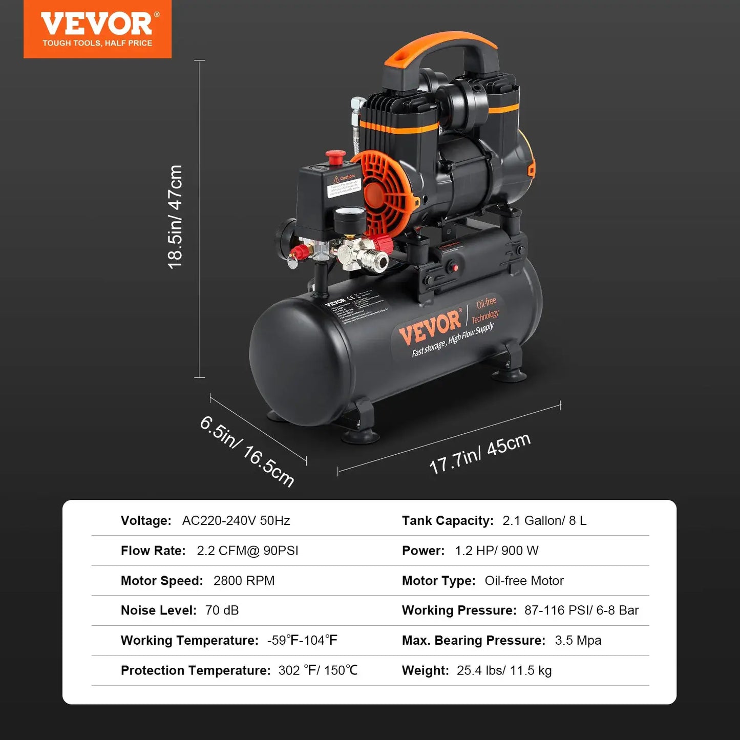 SucceBuy Silent Air Compressor 900W 1450W 1800W Quiet Oil-free Portable Air Pump for Repair Tire Inflation Whisper Compressor from PriceLows™